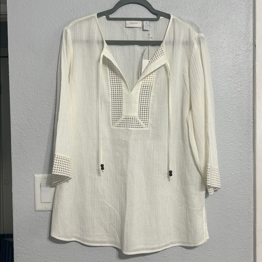 Chico's Cream Tunic with Embellished Accents Size 2 Beach coverup!